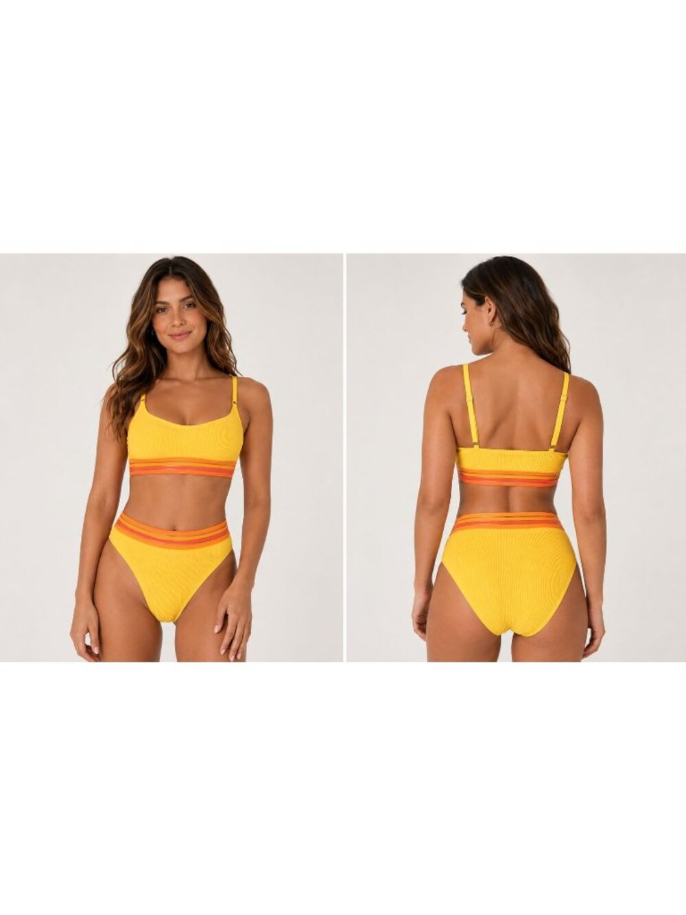 Beach Riot Womens Bikini Yellow & Orange Ribbed High-Waist   Size Small